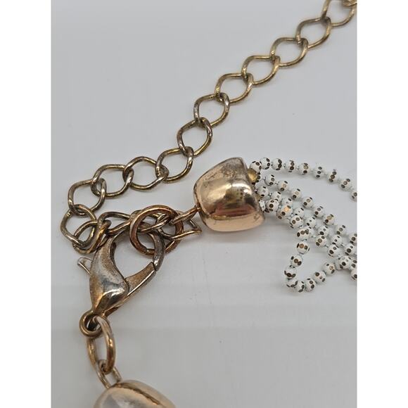 Vintage Petite White & Brass Metal Ball Knotted Tassel Multi Chain 26" Necklace - Picture 12 of 16